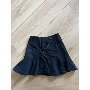 Derek Lam 10 Crosby Black‎ Mini Skirt Lace Up Ruffle Hem Flared